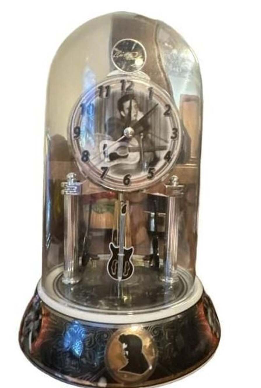 Elvis Presley Anniversary Clock Glass Dome Rotating Guitar Ceramic Base